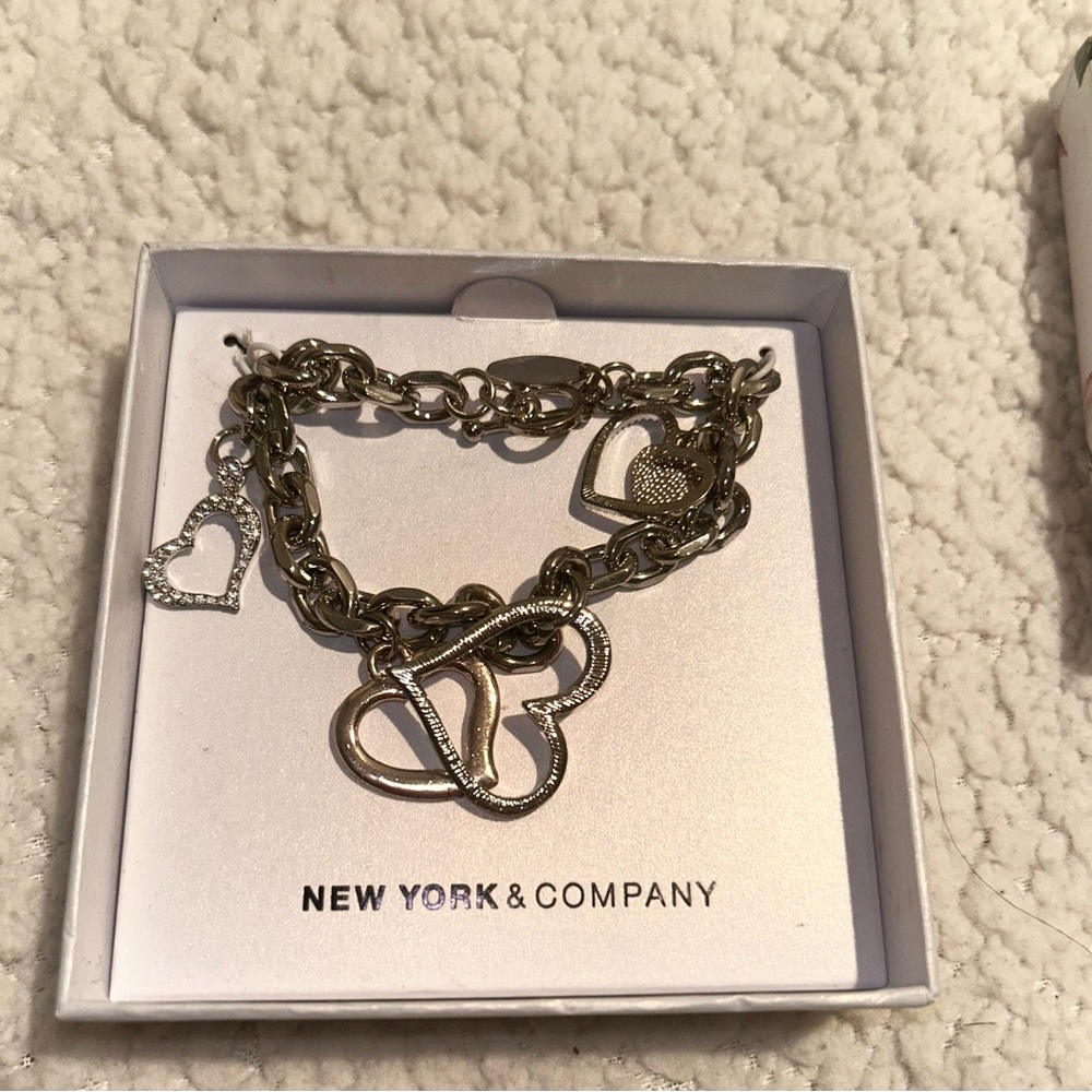 New York & Company Silver Heart Charm Bracelet